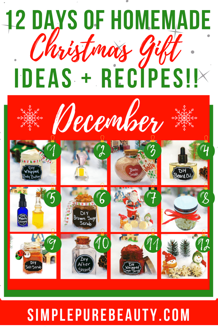 These DIY Beauty Gift Ideas make the Perfect homemade Christmas Gifts for women and men! Make the DIY Aftershave for Men this Christmas, while checking out the Sugar Scrub Gift Ideas for the women in your life. Everyone will enjoy receive a Lotion Bar Gift or a Salt Scrub with Essential Oils. These 12 Homemade Christmas Gift Ideas will make the perfect DIY Christmas Gifts for your family & friends! Download your FREE Copy of: 12 Days of Homemade Christmas Gift Ideas! #giftideas #christmasgifts