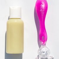 bottle of diy shave butter and women's razor